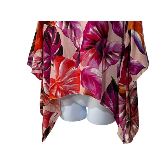 KAREN KANE TOP WOMENS SIZE LARGE TROPICAL PRINT FLARE HEM BLOUSE PINK NEW - Picture 7 of 13